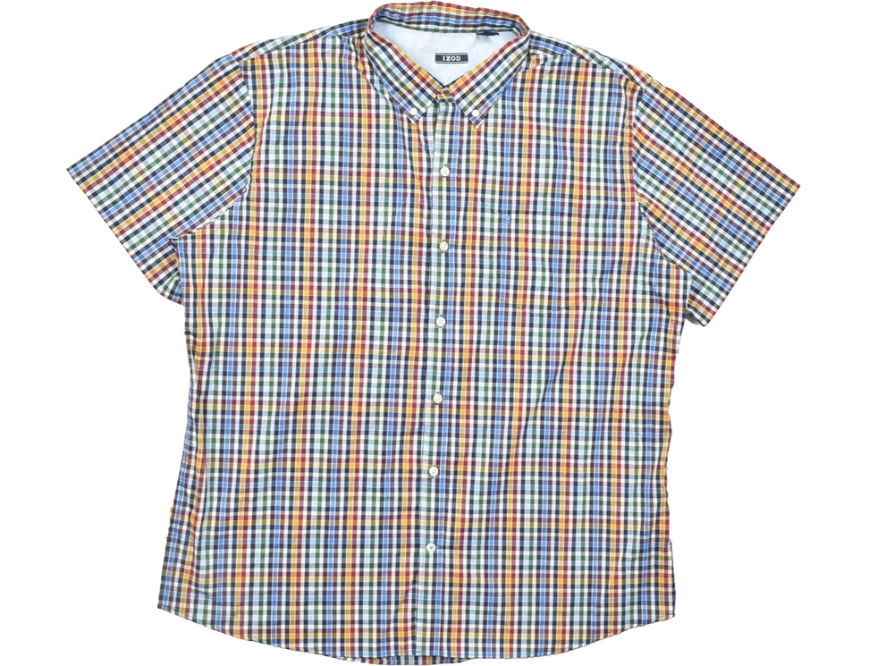 Izod Men's Plaid Button-Down Shirt Short Sleeve Regular Size 2XL Polyester